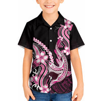 Pink Black Aloha Hawaii Kid Hawaiian Shirt Polynesian Shark Tattoo Plumeria LT14 Kid Pink - Polynesian Pride