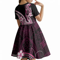 Pink Black Aloha Hawaii Kid Short Sleeve Dress Polynesian Shark Tattoo Plumeria LT14 - Polynesian Pride