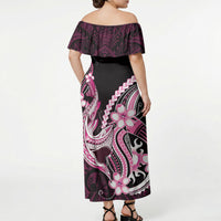 Pink Black Aloha Hawaii Off Shoulder Maxi Dress Polynesian Shark Tattoo Plumeria LT14 - Polynesian Pride