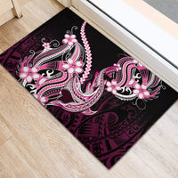 Pink Black Aloha Hawaii Rubber Doormat Polynesian Shark Tattoo Plumeria