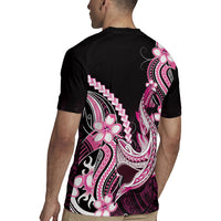 Pink Black Aloha Hawaii Rugby Jersey Polynesian Shark Tattoo Plumeria