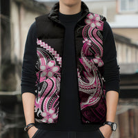 Pink Black Aloha Hawaii Sleeveless Puffer Jacket Polynesian Shark Tattoo Plumeria