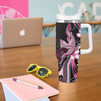 Pink Black Aloha Hawaii Tumbler With Handle Polynesian Shark Tattoo Plumeria