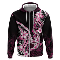 Pink Black Aloha Hawaii Zip Hoodie Polynesian Shark Tattoo Plumeria