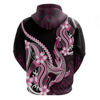 Pink Black Aloha Hawaii Zip Hoodie Polynesian Shark Tattoo Plumeria