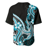 Blue Black Aloha Hawaii Baseball Jersey Polynesian Shark Tattoo Plumeria