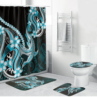 Blue Black Aloha Hawaii Bathroom Set Polynesian Shark Tattoo Plumeria