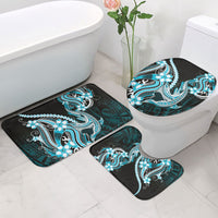 Blue Black Aloha Hawaii Bathroom Set Polynesian Shark Tattoo Plumeria