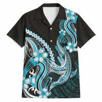 Blue Black Aloha Hawaii Hawaiian Shirt Polynesian Shark Tattoo Plumeria LT14 Blue - Polynesian Pride