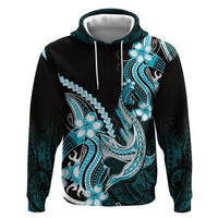Blue Black Aloha Hawaii Hoodie Polynesian Shark Tattoo Plumeria