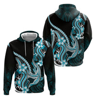 Blue Black Aloha Hawaii Hoodie Polynesian Shark Tattoo Plumeria