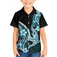 Blue Black Aloha Hawaii Kid Hawaiian Shirt Polynesian Shark Tattoo Plumeria LT14 Kid Blue - Polynesian Pride