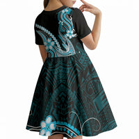 Blue Black Aloha Hawaii Kid Short Sleeve Dress Polynesian Shark Tattoo Plumeria LT14 - Polynesian Pride