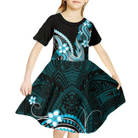 Blue Black Aloha Hawaii Kid Short Sleeve Dress Polynesian Shark Tattoo Plumeria LT14 - Polynesian Pride