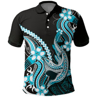 Blue Black Aloha Hawaii Polo Shirt Polynesian Shark Tattoo Plumeria LT14 Blue - Polynesian Pride