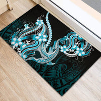 Blue Black Aloha Hawaii Rubber Doormat Polynesian Shark Tattoo Plumeria