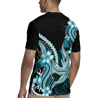 Blue Black Aloha Hawaii Rugby Jersey Polynesian Shark Tattoo Plumeria
