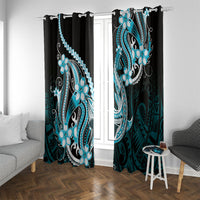 Blue Black Aloha Hawaii Window Curtain Polynesian Shark Tattoo Plumeria