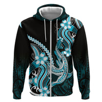 Blue Black Aloha Hawaii Zip Hoodie Polynesian Shark Tattoo Plumeria
