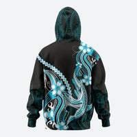 Blue Black Aloha Hawaii Zip Hoodie Polynesian Shark Tattoo Plumeria