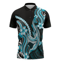 Blue Black Aloha Hawaii Zipper Polo Shirt Polynesian Shark Tattoo Plumeria LT14 Blue - Polynesian Pride