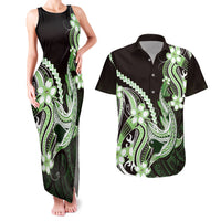 Green Black Aloha Hawaii Couples Matching Tank Maxi Dress and Hawaiian Shirt Polynesian Shark Tattoo Plumeria LT14 Green - Polynesian Pride