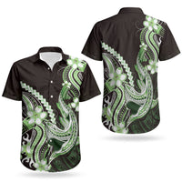 Green Black Aloha Hawaii Couples Matching Tank Maxi Dress and Hawaiian Shirt Polynesian Shark Tattoo Plumeria LT14 - Polynesian Pride