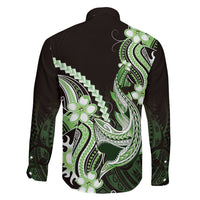 Green Black Aloha Hawaii Family Matching Mermaid Dress and Hawaiian Shirt Polynesian Shark Tattoo Plumeria LT14 - Polynesian Pride