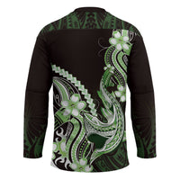 Green Black Aloha Hawaii Hockey Jersey Polynesian Shark Tattoo Plumeria
