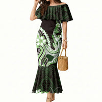 Green Black Aloha Hawaii Mermaid Dress Polynesian Shark Tattoo Plumeria LT14 Women Green - Polynesian Pride