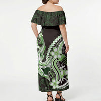 Green Black Aloha Hawaii Off Shoulder Maxi Dress Polynesian Shark Tattoo Plumeria LT14 - Polynesian Pride