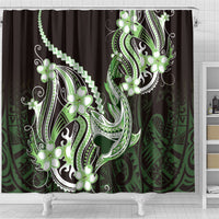 Green Black Aloha Hawaii Shower Curtain Polynesian Shark Tattoo Plumeria