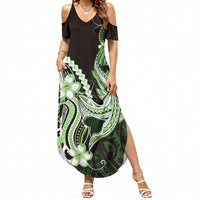 Green Black Aloha Hawaii Summer Maxi Dress Polynesian Shark Tattoo Plumeria LT14 Women Green - Polynesian Pride