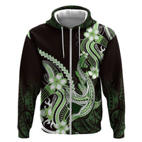 Green Black Aloha Hawaii Zip Hoodie Polynesian Shark Tattoo Plumeria LT14 Zip Hoodie Green - Polynesian Pride