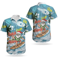 Hawaii Summer Christmas Couples Matching Long Sleeve Bodycon Dress and Hawaiian Shirt Surfing Santa Shaka Catch The Wave LT14 - Polynesian Pride