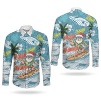 Hawaii Summer Christmas Couples Matching Long Sleeve Bodycon Dress and Long Sleeve Button Shirt Surfing Santa Shaka Catch The Wave LT14 - Polynesian Pride