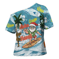 Hawaii Summer Christmas Cross Shoulder Shirt Surfing Santa Shaka Catch The Wave