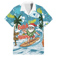 Hawaii Summer Christmas Family Matching Long Sleeve Bodycon Dress and Hawaiian Shirt Surfing Santa Shaka Catch The Wave LT14 Dad's Shirt - Short Sleeve Teal - Polynesian Pride