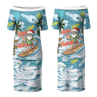 Hawaii Summer Christmas Family Matching Puletasi and Hawaiian Shirt Surfing Santa Shaka Catch The Wave LT14 Mom's Dress Teal - Polynesian Pride