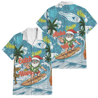 Hawaii Summer Christmas Family Matching Puletasi and Hawaiian Shirt Surfing Santa Shaka Catch The Wave LT14 Dad's Shirt - Short Sleeve Teal - Polynesian Pride