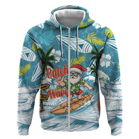 Hawaii Summer Christmas Hoodie Surfing Santa Shaka Catch The Wave LT14 Zip Hoodie Teal - Polynesian Pride