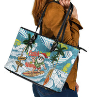 Hawaii Summer Christmas Leather Tote Bag Surfing Santa Shaka Catch The Wave