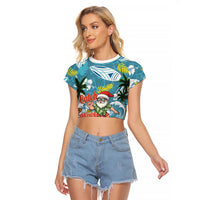Hawaii Summer Christmas Raglan Cropped T Shirt Surfing Santa Shaka Catch The Wave