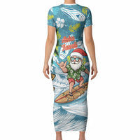 Hawaii Summer Christmas Short Sleeve Bodycon Dress Surfing Santa Shaka Catch The Wave LT14 - Polynesian Pride