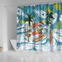 Hawaii Summer Christmas Shower Curtain Surfing Santa Shaka Catch The Wave
