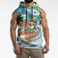 Hawaii Summer Christmas Sleeveless Hoodie Surfing Santa Shaka Catch The Wave