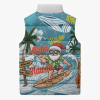 Hawaii Summer Christmas Sleeveless Puffer Jacket Surfing Santa Shaka Catch The Wave