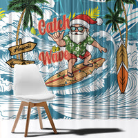 Hawaii Summer Christmas Window Curtain Surfing Santa Shaka Catch The Wave
