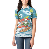 Hawaii Summer Christmas Women Polo Shirt Surfing Santa Shaka Catch The Wave