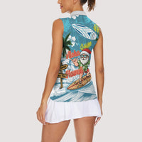 Hawaii Summer Christmas Women Sleeveless Polo Shirt Surfing Santa Shaka Catch The Wave